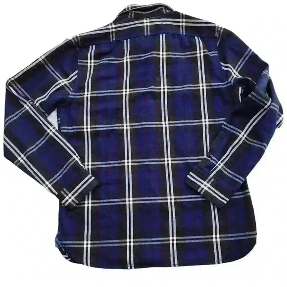 Men's Express Button Down shirt jacket Fitted - Blue Plaid (Men's US Medium) - Picture 3 of 4